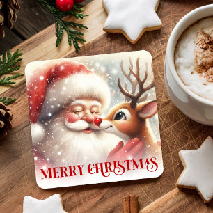 Dessous-de-verre Carré En Papier Père Noël mignon et cosy Rudolph Dessous de verre 