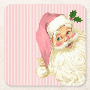 Dessous-de-verre Carré En Papier Père Noël rayé victorien vintage rose