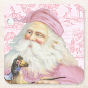 Dessous-de-verre Carré En Papier Père Noël Rose Vintage Toile de Jouy Motif