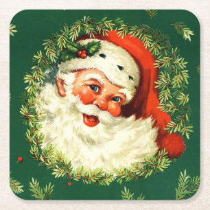 Dessous-de-verre Carré En Papier Père Noël vintage, guirlande de pin, Noël de ho