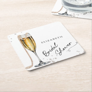 Dessous-de-verre Carré En Papier Perles et Prosecco Minimaliste Enterrement de Vie