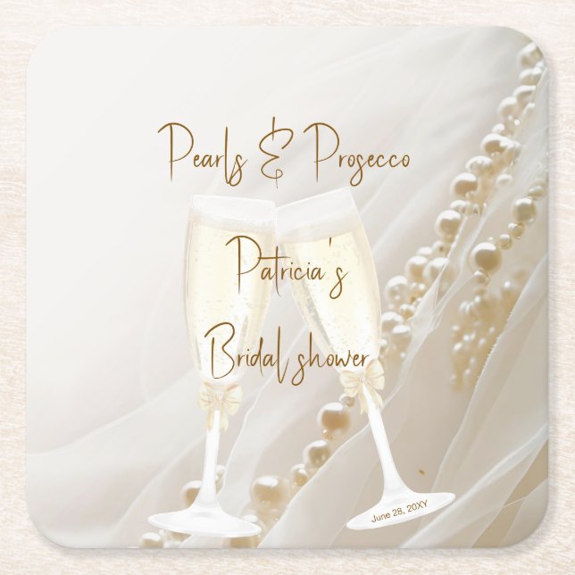Dessous-de-verre Carré En Papier Perles & Prosecco Moderne Élégant (Devant)