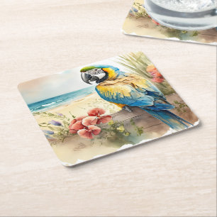 Dessous-de-verre Carré En Papier Perroquet à fleurs tropicales