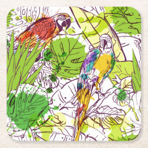 Dessous-de-verre Carré En Papier Perroquets tropicaux