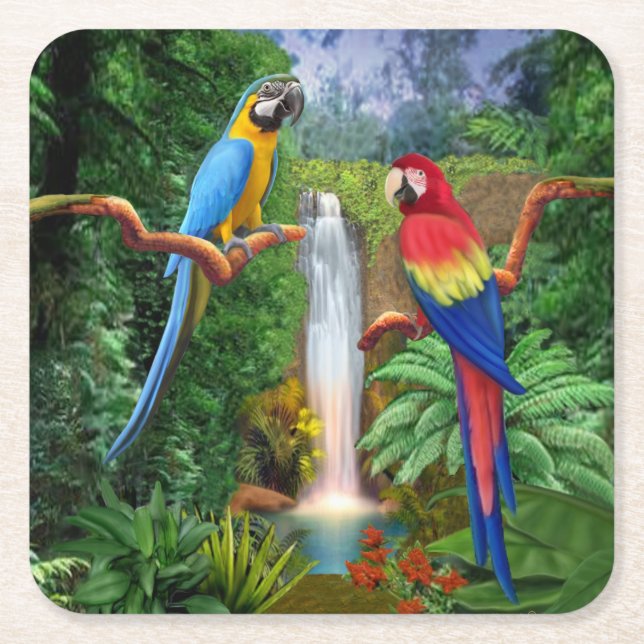 Dessous-de-verre Carré En Papier Perroquets tropicaux d'ara (Devant)