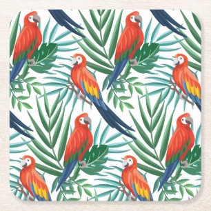 Dessous-de-verre Carré En Papier Perroquets tropicaux : Palmier luxuriant sans tran