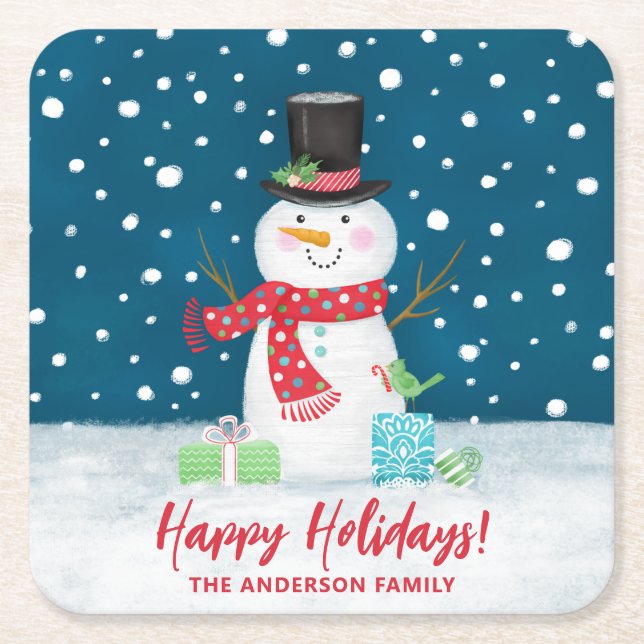 Dessous-de-verre Carré En Papier Personalized Cute Winter Snowman Christmas  (Devant)