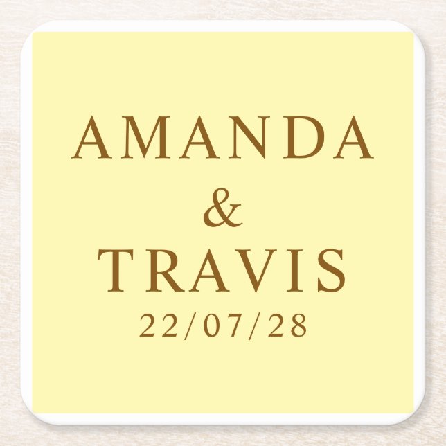 Dessous-de-verre Carré En Papier Personalized Name Stylish Modern Minimal Wedding  (Devant)