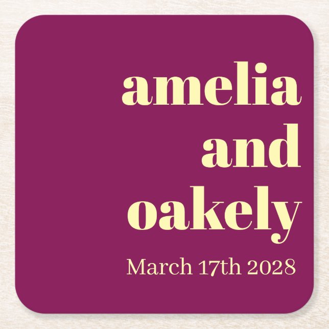 Dessous-de-verre Carré En Papier Personalized Simple Modern Minimal Mono Wedding  (Devant)