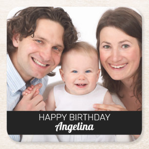 Dessous-de-verre Carré En Papier Personnalisé 1 Photo Happy Birthday Ajouter un nom