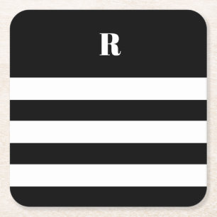 Dessous-de-verre Carré En Papier Personnalisé rayé noir et blanc