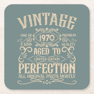 Dessous-de-verre Carré En Papier Personnalisé vintage anniversaire whiskey étiquett