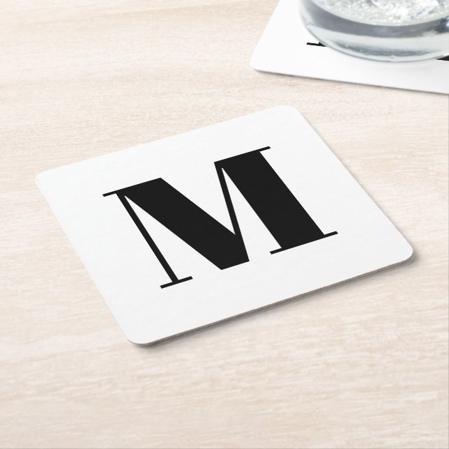 Dessous-de-verre Carré En Papier Personnaliser monogramme initial noir blanc (Incliné)