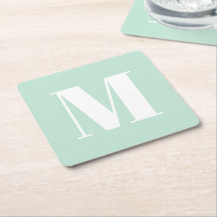 Dessous-de-verre Carré En Papier Personnaliser monogramme vert menthe
