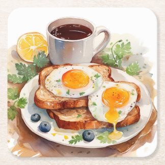 Dessous-de-verre Carré En Papier Personnaliser Petit Déjeuner Œuf Toast Café Nourri