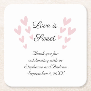 Dessous-de-verre Carré En Papier Personnaliser Pink Heart Love Is Sweet Mariage