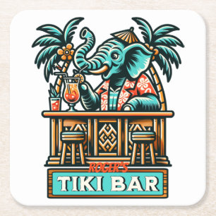 Dessous-de-verre Carré En Papier Personnaliser Retro Elephant Tiki Bar