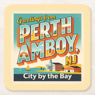 Dessous-de-verre Carré En Papier Perth Amboy NJ Rétro Voyage Magnet Porte-cles