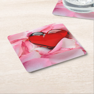 Dessous-de-verre Carré En Papier Pétales Roses en verre rouge