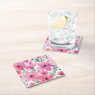 Dessous-de-verre Carré En Papier Pétales roses Fleurs peintes à l'aquarelle flora