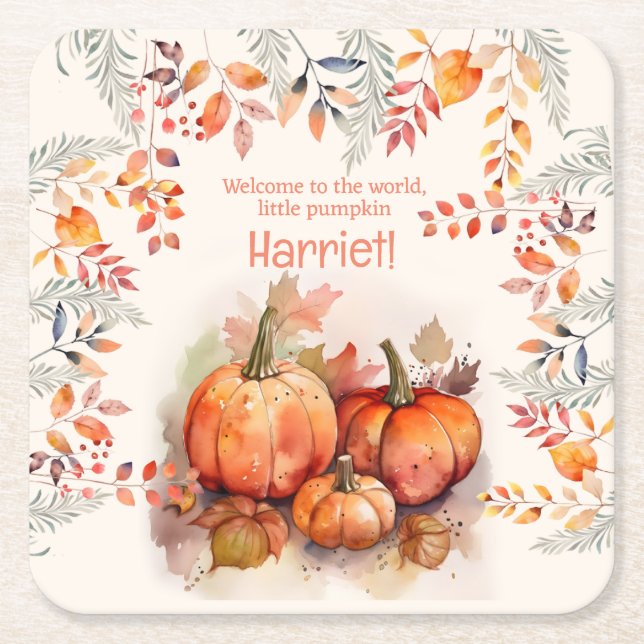 Dessous-de-verre Carré En Papier Petit Baby shower Citrouille (Devant)