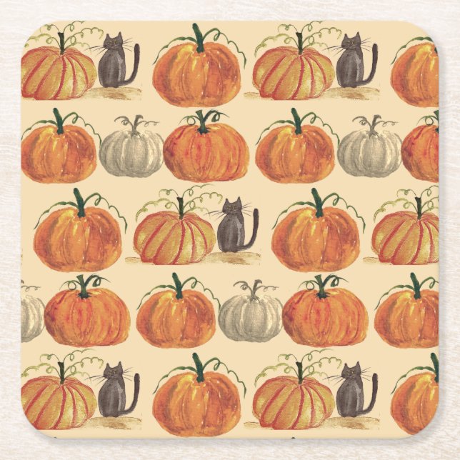 Dessous-de-verre Carré En Papier Petit Citrouille Automne Automne Chat Baby shower (Devant)