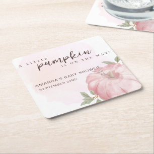 Dessous-de-verre Carré En Papier Petit Citrouille rose Baby shower d'automne