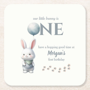 Dessous-de-verre Carré En Papier Petit Lapin Turning One Blue Boys 1er anniversaire