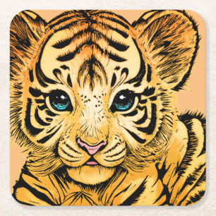 DESSOUS-DE-VERRE CARRÉ EN PAPIER PETIT TIGER