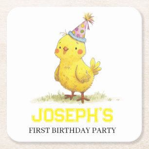 Dessous-de-verre Carré En Papier Petite ferme de poussins Anniversaire poulet
