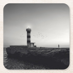 Dessous-de-verre Carré En Papier Phare au coucher du soleil
