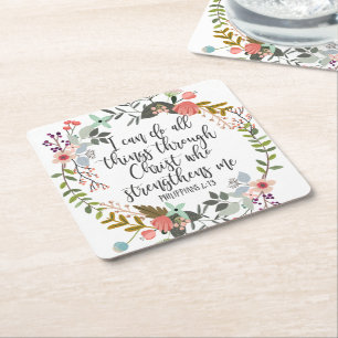 Dessous-de-verre Carré En Papier Philippiens 4:13 Je peux faire tout