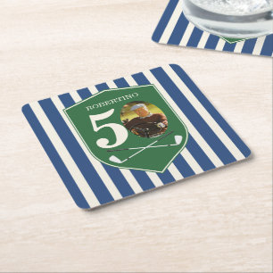 Dessous-de-verre Carré En Papier Photo Bleu Vintage Préparé Golfeur 50e Anniversair