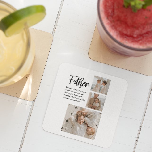 Dessous-de-verre Carré En Papier Photo Collage Moderne Avec Père Meilleur Devis Cad (Créateur téléchargé)