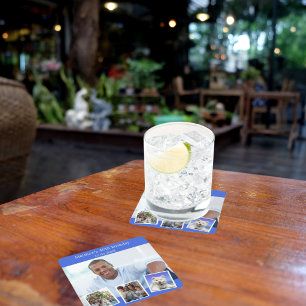 Dessous-de-verre Carré En Papier Photo collage royal bleu fête d'anniversaire