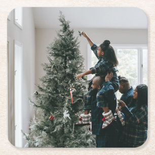 Dessous-de-verre Carré En Papier Photo de Noël personnalisée à deux faces   