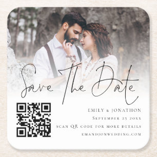 Dessous-de-verre Carré En Papier Photo Overlay Script QR Code Mariage Enregistrer L