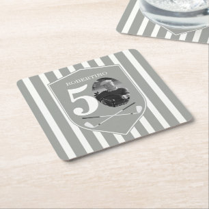 Dessous-de-verre Carré En Papier Photo Vintage Golfeur Gris Blanc 50e Anniversaire
