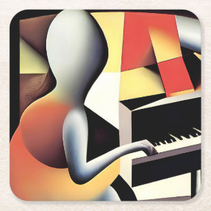 Dessous-de-verre Carré En Papier Piano Player - Art aérographe