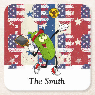 Dessous-de-verre Carré En Papier Pickleball American thème pour le 4 juillet