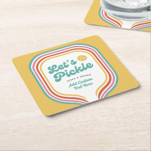 Dessous-de-verre Carré En Papier Pickleball Party Pickle Retro Rainbow Stripe