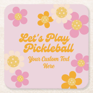 Dessous-de-verre Carré En Papier Pickleball Party Super Retro Rose Orange Fleurs