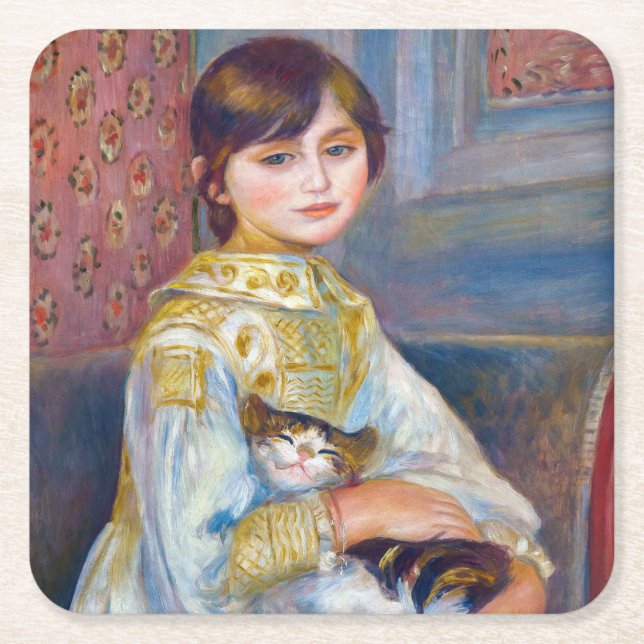 Dessous-de-verre Carré En Papier Pierre-Auguste Renoir - Enfant avec chat (Devant)