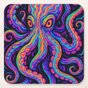 Dessous-de-verre Carré En Papier Pieuvre colorée Trippée