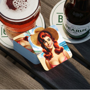 Dessous-de-verre Carré En Papier Pin-up d'été vintage