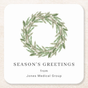 Dessous-de-verre Carré En Papier Pin vert rustique Wreath Business Holiday