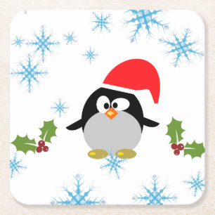 Dessous-de-verre Carré En Papier Pingouin de vacances avec flocons de neige Dessous