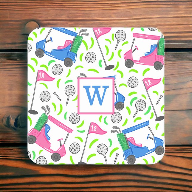 Dessous-de-verre Carré En Papier Pink Blue Green Golf Preppy Initial (Créateur téléchargé)