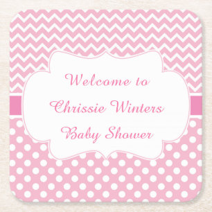 Dessous-de-verre Carré En Papier Pink Chevron & White Baby shower Pois
