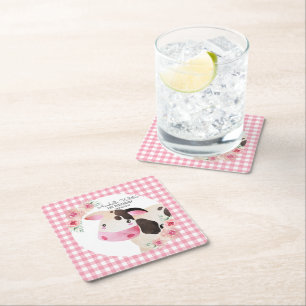 Dessous-de-verre Carré En Papier Pink En vichy Floral Cow Farm Animal